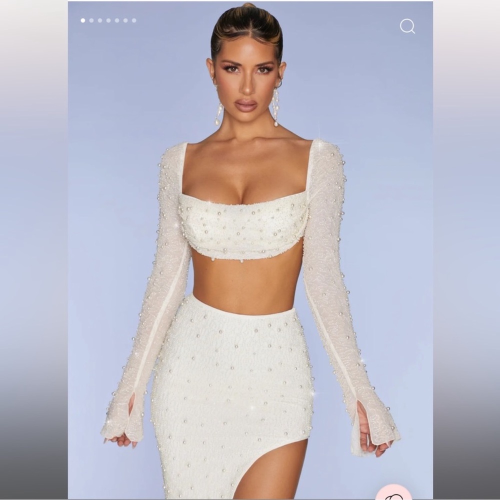 Oh Polly - Embellished Cowl Neck Crop Top WITH Skirt